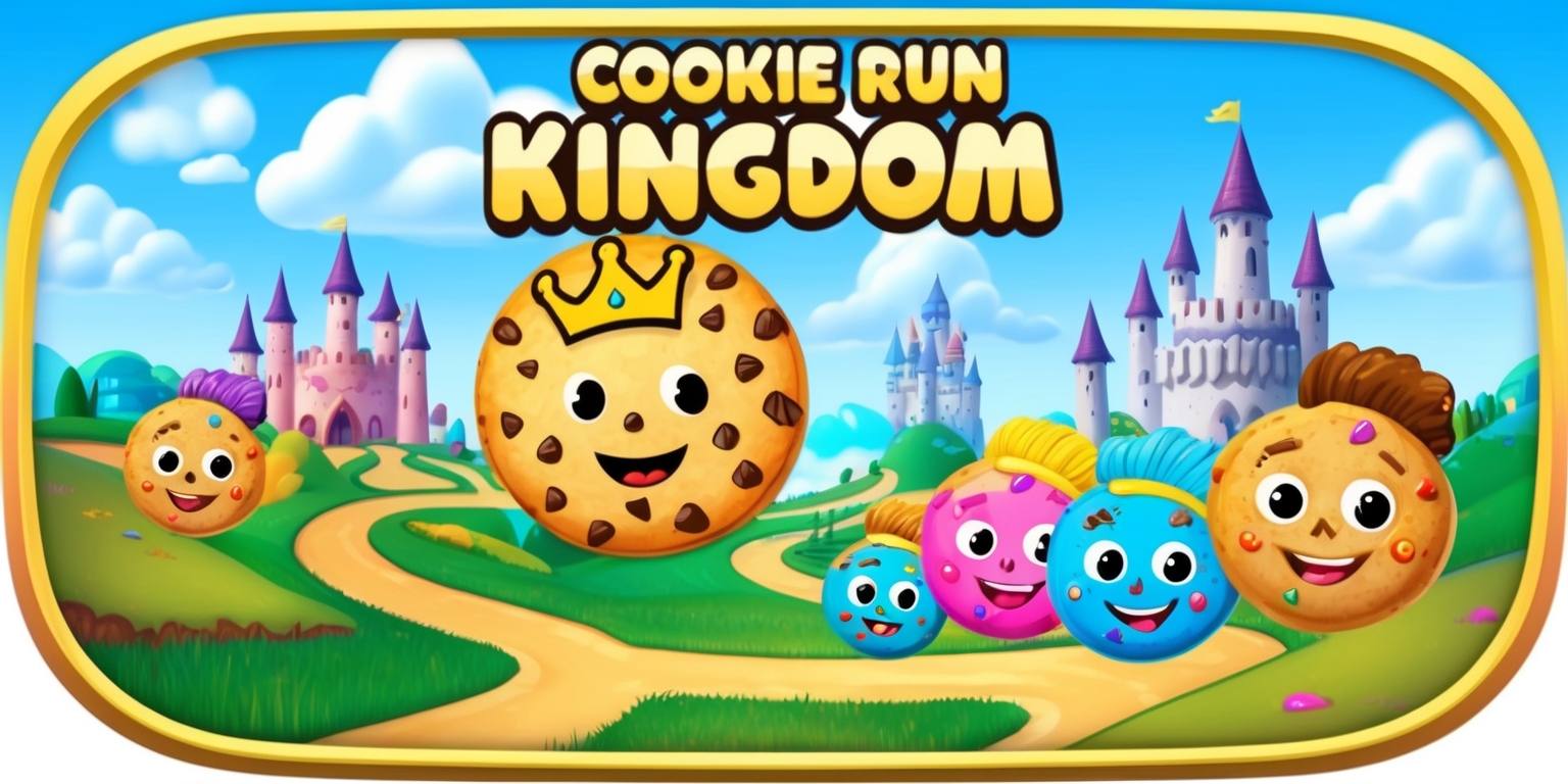 A vibrantly colored digital illustration of the Cookie Run Kingdom app icon, featuring a whimsical and fantastical kingdom landscape with rolling hills, majestic castles, and winding paths, set against a bright blue sky with fluffy white clouds, with the app's logo, a stylized golden cookie with a crown, prominently displayed at the center, surrounded by colorful cookies, each with distinct facial features, such as cheerful expressions, sparkling eyes, and varied hairstyles, with subtle texture and shading to give a sense of depth and dimensionality, all contained within a circular frame with a subtle golden border, with the app's name Cookie Run Kingdom written in bold, curved, and playful font above the logo, in a bright and uplifting color scheme that evokes a sense of fun, adventure, and excitement.